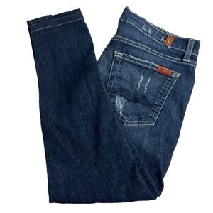 7 For All Mankind Womens Dark‎ Wash Low Rise Roxanne Skinny Cropped Jeans 28